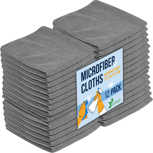 GREEN LIFESTYLE Microfiber Cleaning Cloth 12 Pack, Borderless Microfiber Towels for Cleaning, Rags, Car Microfiber