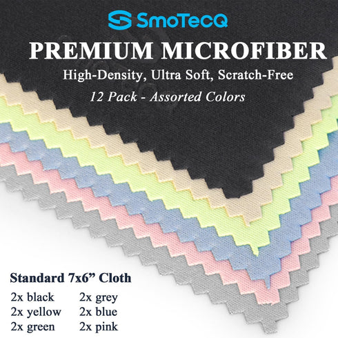 SmoTecQ 12 Pack Premium Microfiber Cleaning Cloths, High-Density, Ultra Soft, Scratch-Free for Glasses, Phones, Screens