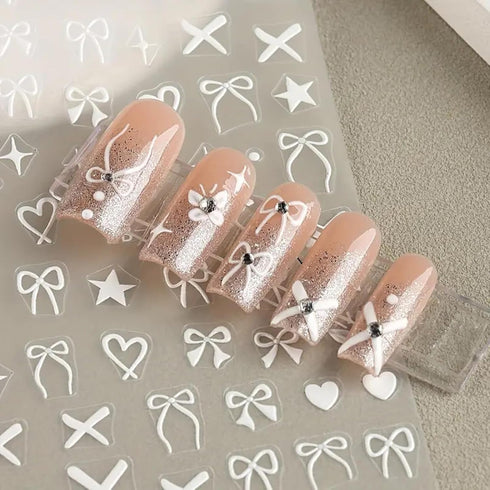 Heart Bows Nail Art Stickers Decals, 4 Pcs, White Red Pink Bow Tie Nail Design, Valentine's Day Nail Supplies