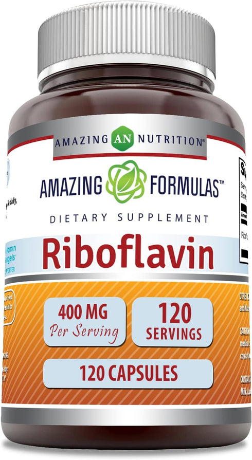 Amazing Formulas Riboflavin 400mg Dietary Supplement - 120 Capsules - Non-GMO & Gluten Free - Made in USA