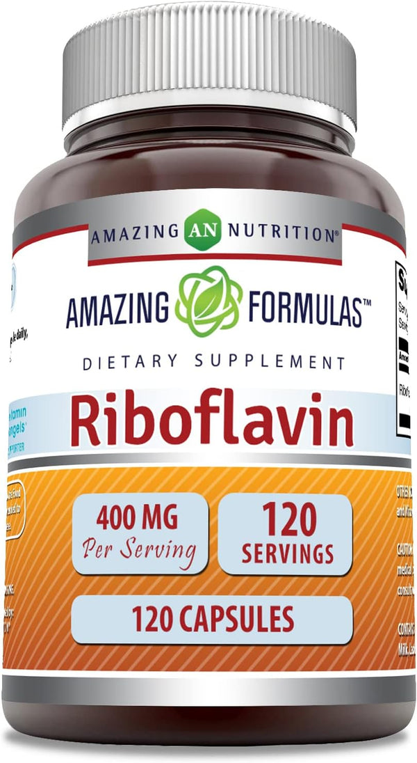 Amazing Formulas Riboflavin 400mg Dietary Supplement - 120 Capsules - Non-GMO & Gluten Free - Made in USA
