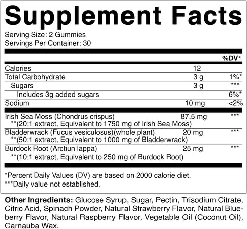 Vitamatic Irish Sea Moss Gummies – 3000mg Equivalent Per Serving, 60 Ct Supplement with Bladderwrack & Burdock Root for