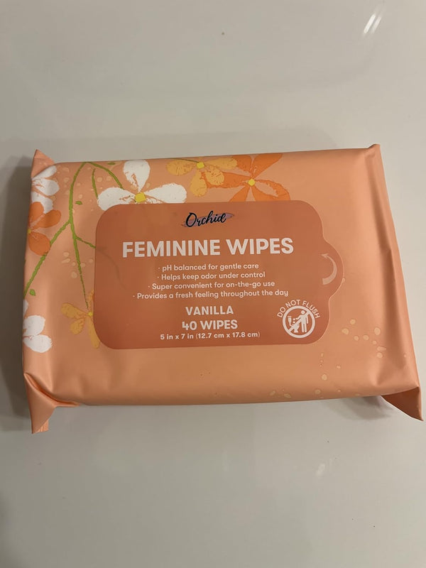 QUEST USA CORP Orchid Feminine Wipes, Vanilla Scent, pH Balanced for Gentle Care, 40 Wipes,