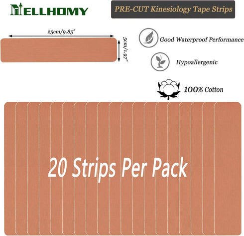 Kinesiology Tape (20 Precut Strips), Pro Elastic Athletic Tape for Joints Support & Muscle Pain Relief (Skin Color)