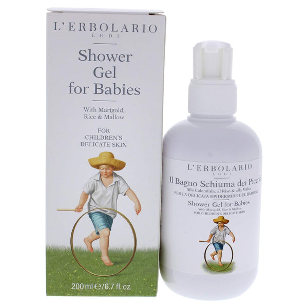 L'Erbolario Shower Gel for Babies - 6.7 Oz, Delicate Cleansing Base for Children’s Sensitive Skin with Rice Proteins