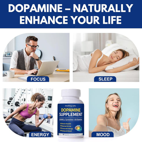 Smelling salts 650mg 90 Dopamine Supplement Supports Mood, Focus, Sleep & Motivation L-Tyrosine & B Vitamins Dopamine