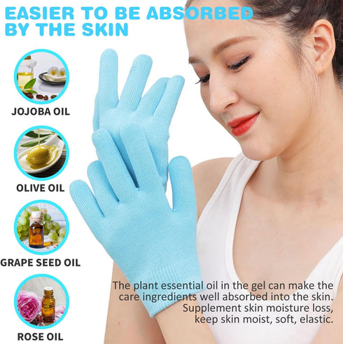 Moisturizing Glove and Sock, Gel Spa Therapy for Hands Feet, Repair Dry Cracked Skin, 4 PCS (Blue)