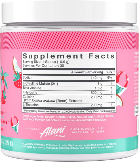 Alani Nu Pre Workout Powder Hawaiian Shaved Ice, Sugar Free Energy Boost Supplement with 200mg Caffeine