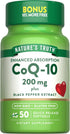 Nature's Truth CoQ10 200mg Softgels, 50 Count, Enhanced Absorption Supplement with Black Pepper Extract