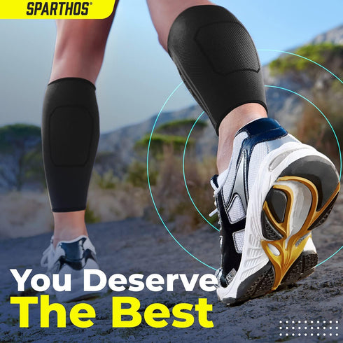 Sparthos Calf Compression Sleeve (Pair) for Men and Women, Shin Splint Pain Relief, Sports Support (Black-M)