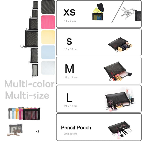 Patu Mini Zipper Mesh Bags - 3" x 4", Size XS/A8, 5 Pieces, Keychain Pouch, Coin Purse, Clear Travel Kit Organizer