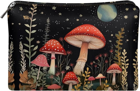 Red Mushroom Makeup Bag for Purse, Lightweight Zipper Pouch for Women, Travel Cosmetic Bag for Brushes