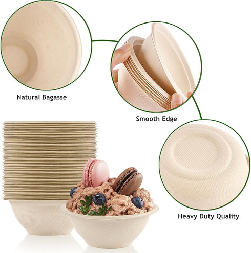 Ocmoiy Bulk 150Pk. 8 OZ Paper Bowls, Disposable Heavy Duty Compostable Food Bowls, Microwave Safe