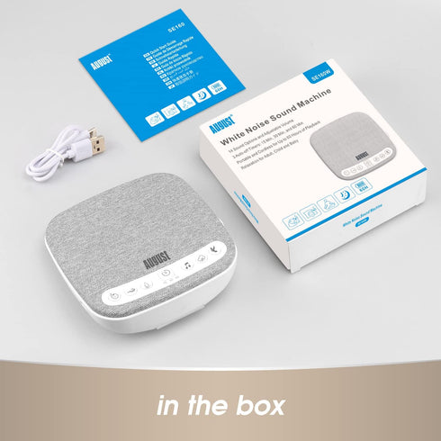 SE160 14 60-Hour Portable White Noise Sound Machine - August - Calming, Ambient Sleep Therapy - Soothing Sounds