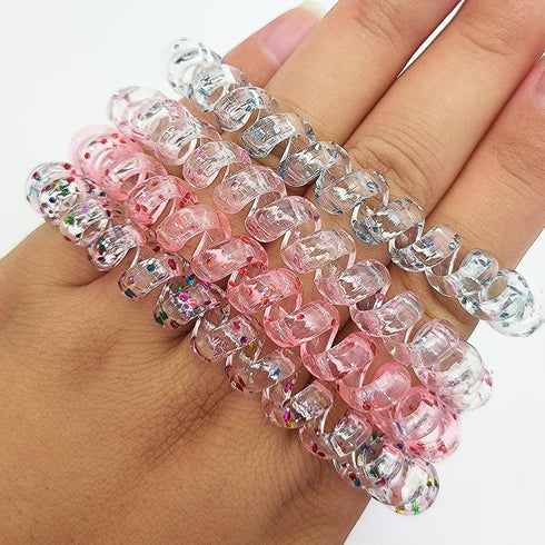 Traceless Spiral Hair Ties, 20 Pieces, No Crease, Transparent, Mixed Color, Phone Cord Hair Bands