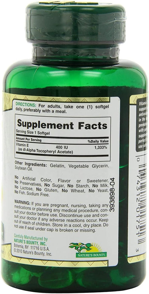 Nature's Bounty Vitamin E 400 IU Softgels Pure DL-Alpha 120 Soft Gels (Pack of 2)