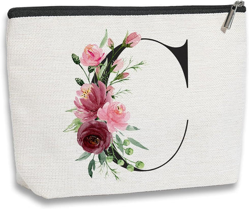 Birthday Gifts for Women, A-Z Personalized Makeup Bag, Monogrammed Travel Toiletry Organizer Zipper Pouch