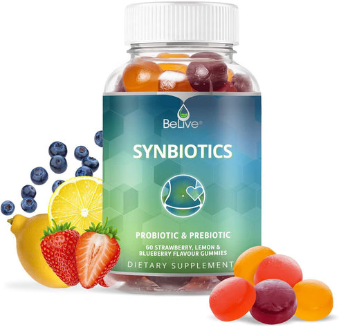 BeLive Prebiotic Fiber & Probiotic Gummies, 60Ct, High Strength Inulin, Digestive Support for Kids, Strawberry Flavor
