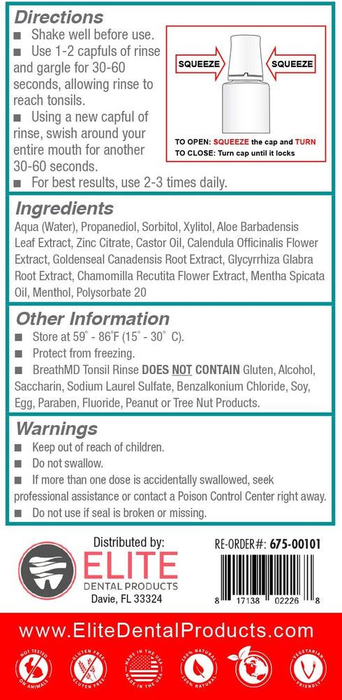 Tonsil Rinse for Natural Tonsil Stone Removal & Bad Breath Treatment - Dentist Formulated - Alcohol Free, Dye Free, Gluten Free - Wonder Mint Flavor - Made in USA