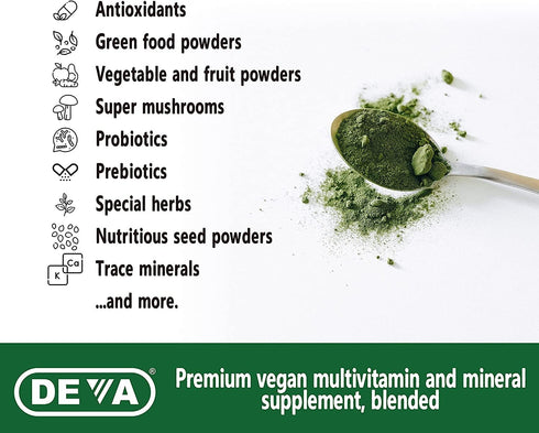 DEVA Tuba Prime Vegan Multivitamin, 90 Tabs, High-Potency Dietary Supplement with Antioxidants & Probiotics, 2-Pack