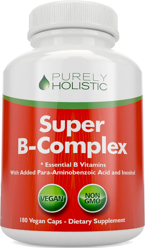 Vitamin B Complex - 8 Super B Vitamins with Choline & Inositol, B1, B2, B3, B5, B6, B8, B9 & B12 - 180 Vegan Capsules