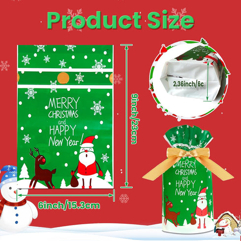 DLY 50 Pcs Christmas Candy Bags - Plastic Drawstring Gift Bags for Treats and Party Favors