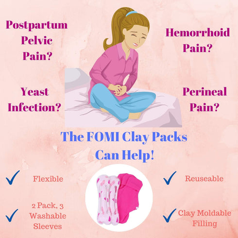 FOMI Hemorrhoid and Perineal Clay Ice Packs | 2 Reusable Packs, 3 Washable Sleeves | Pregnancy and Postpartum Cold Therapy Compress for Vaginal and Groin Pain Relief | Flexible, Freezable Wrap