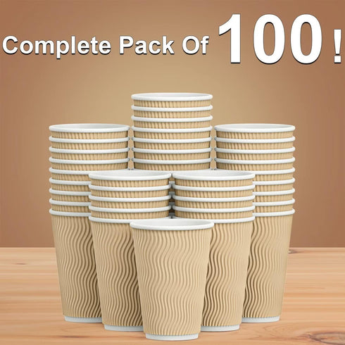 Luckypack 16 oz 100 pcs,16oz Hot Paper Cups Disposable Insulated Corrugated Sleeve Ripple Wall Paper Cup Cups
