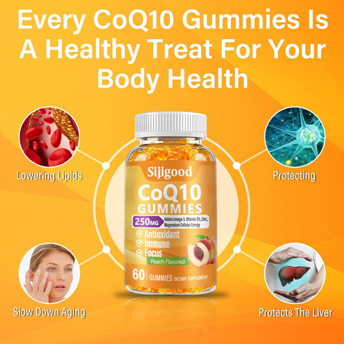 CoQ10 Gummies 250mg, Omega-3, Vitamin B3 & Zinc, Magnesium, High Absorption Coenzyme Q10, 60 Count for Cellular Energy