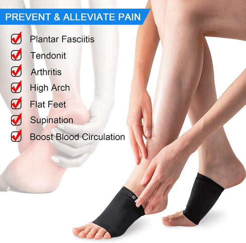 Ailaka 2 Pairs Compression Arch Support Sleeves, Cushioned Gel Pads for Flat Foot Pain Relief