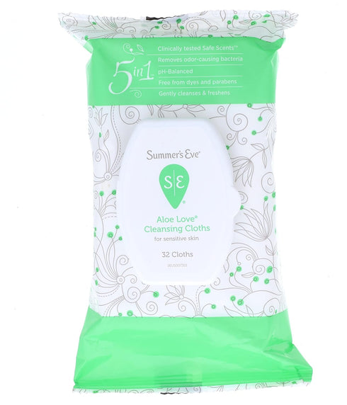 Summer’s Eve Aloe Love Gentle Daily Feminine Wipes, 32 Count, pH Balanced, Pack of 2