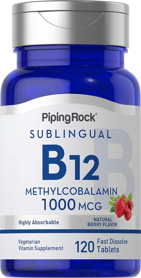 Piping Rock Vitamin B12 Sublingual 1000 mcg | 120 Tablets | Berry Flavor | Non-GMO & Gluten Free Supplement
