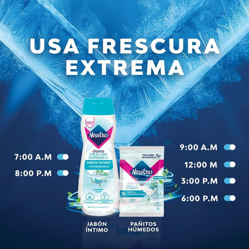 Nosotras Set (6.76oz 200ml) Feminine Wash Intimate Soap And Wet Wipes Peppermint | Kit Jabon Intimo y Paitos Humedos
