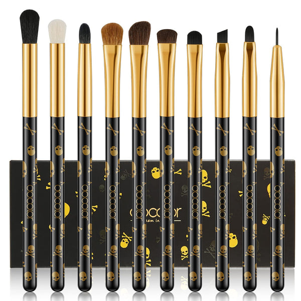 Docolor 10Pcs Skull Printed Eye Makeup Brushes Set - Blending, Concealer, Eyebrow, and Eye Liner Brushes