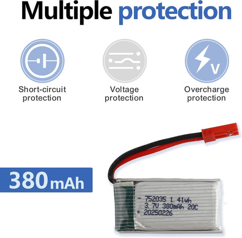Vvsialeek 3.7V 380mAh Rechargeable Batteries Lithium ion Battery with JST Connector for Electronics Products, Toys