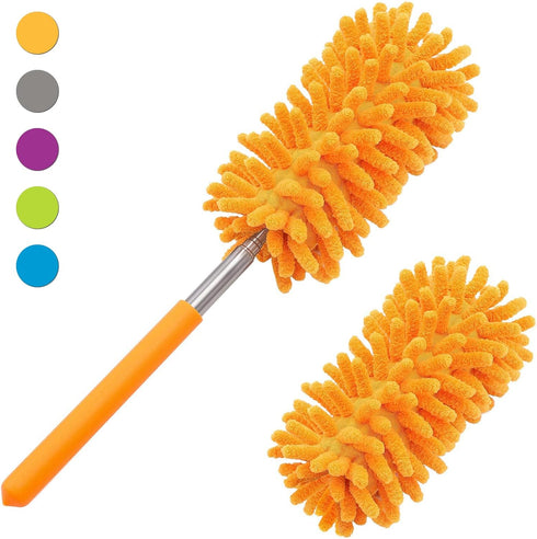 Microfiber Duster for Cleaning, Tukuos Hand Washable Dusters with 2pcs Replaceable Microfiber Head, Extendable Pole