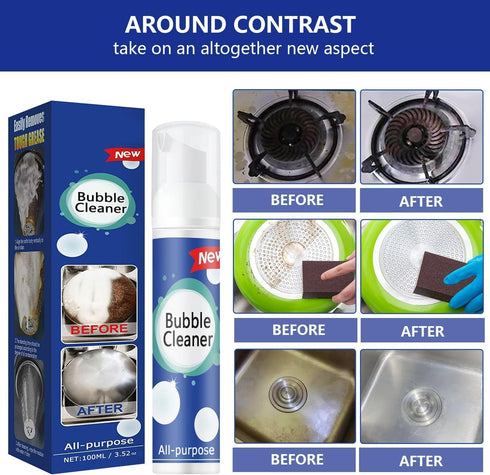 Stain(100ML*5PCS) (5) Bubble Cleaner Foam,Foaming Heavy Oil Stain Cleaner,All-Purpose Rinse-free Cleaner Spray,Kitchen
