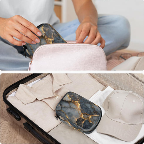 Skerhhux 7 Black Gold Marble Pill Case Travel Pill Organizer Weekly Day Portable with Zipper Medicine Box Pill Case