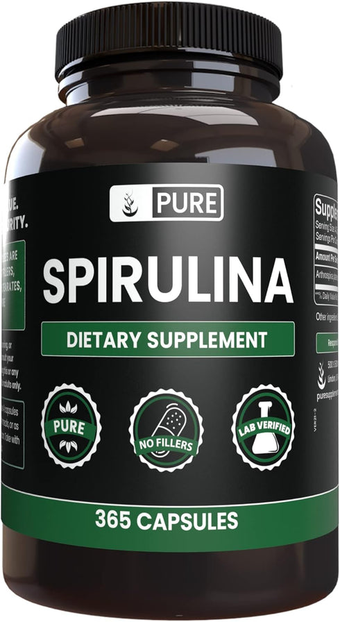 Pure Original Ingredients Spirulina (365 Capsules): No Fillers, Always Pure, Lab Verified