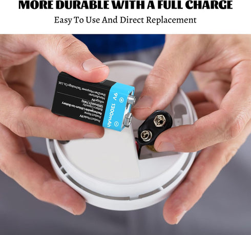 YONHUIZI 4-Pack 1300mAh 9V 9 Rechargeable Batteries, Volt Lithium-ion Square Battery Long Lasting Power+Clip Connector