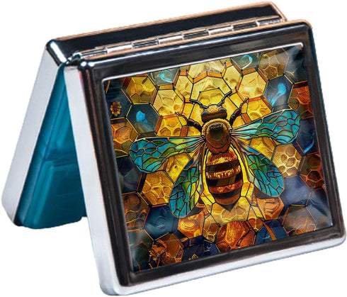 HENGYAAI 7 8 Silver Vintage Pill Box Day Metal Pill Box with Mirror and Compartments Cute Travel Pill Organizer