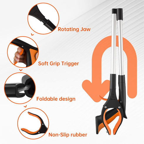 Tool,3-Pack 32" 360 Grabber Reacher Foldable Reacher Grabber Pickup Tool with Rotating Jaw & Magnetic Tip, GarbageTrash