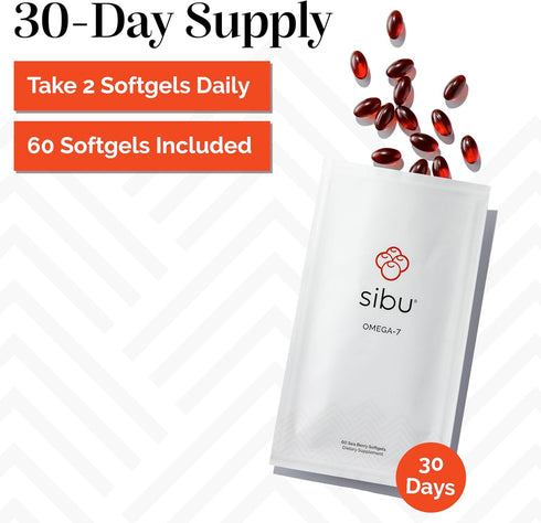sibu Sea Buckthorn Omega-7 Softgels (30-Day Refill Sachet) – Supplement for Healthy Skin, Hair, Nails, and Dryness