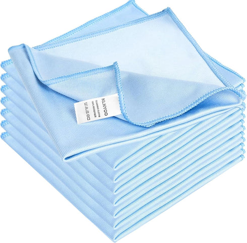 KLNYOO Microfiber Glass Cleaning Cloths, 8 Pack, Lint Free, Streak Free, 16x16 Inch, Blue
