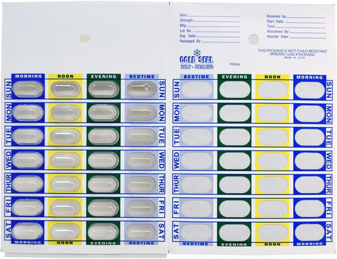 Medi-Aid Weekly Cold Seal Medication Blister Pack System Cards - 4 Times a Day, 24 Compartments, 6 Pack, One Piece Unit