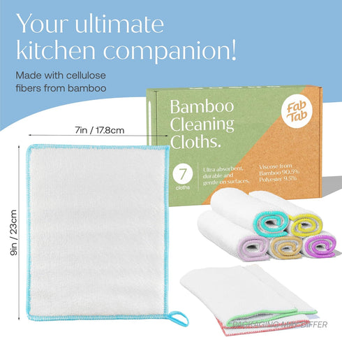 Premium Bamboo Cleaning Dish Cloths - 7 Pack | Ultra-Absorbent Reusable Washing Cloth for Home & Car | Ideal for