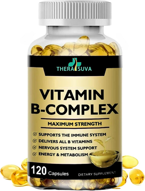Max Strength Vitamin B-Complex + CoQ10 + Vitamin C - Energy & Metabolism Support Supplement - 120 Softgels