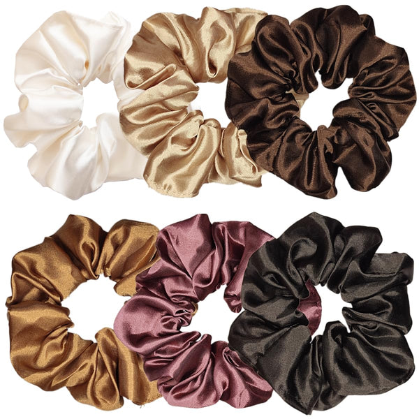 Sufermoe 6 Pcs Satin Silk Hair Scrunchies, Soft Hair Ties in 6 Classic Colors for Women and Girls, 4.5 Inch
