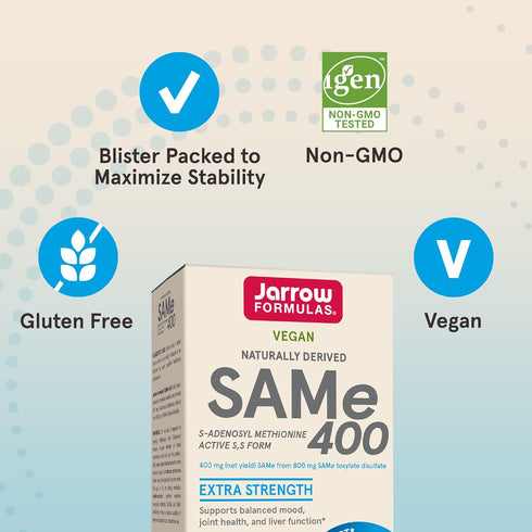 Jarrow Formulas SAMe 400 mg, Supports Joint Health, Liver Function, Brain Metabolism, 60 Tablets