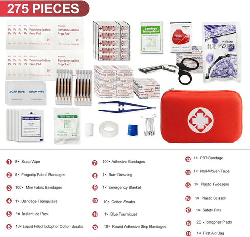 First Aid Kit for Home Hiking Camping Outdoor Sport, 275 Pieces Survival Supplies Emergency Kit, Mini Gear Bag with Basic First-aid Essentials for Emergency Cases angel wish